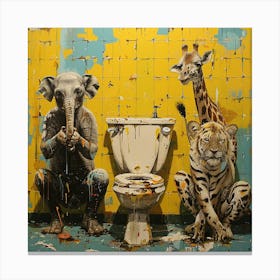 Giraffes And Elephants Canvas Print