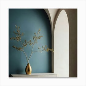 Gold Vase In A Blue Vase Canvas Print