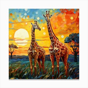 Giraffes At Sunset 11 Canvas Print