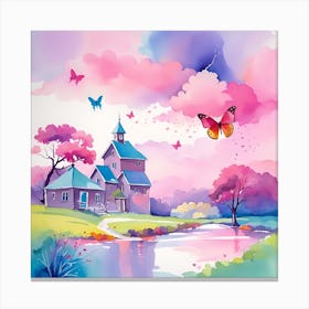 House With Butterflies Canvas Print