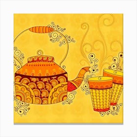 Teapot And Cups Vector Canvas Print