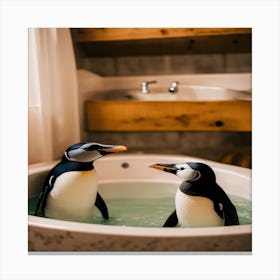 Penguins In A Tub 1 Canvas Print