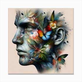 Man's Face With Butterflies Canvas Print