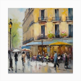 Paris Street Scene.Paris city, pedestrians, cafes, oil paints, spring colors. 6 Canvas Print