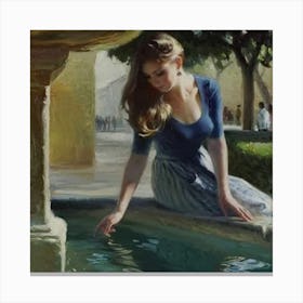 Girl By The Fountain Canvas Print