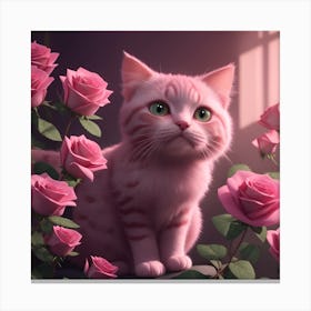 Pink Cat Roses Canvas Print