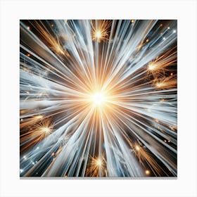 An abstract, radial design of white lines and golden sparks. Canvas Print