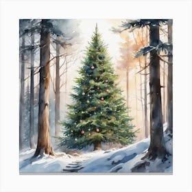 Christmas Tree In The Winter Forest Canvas Print
