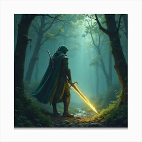 An Elven Warrior Wielding A Glowing Sword In An Ancient Forest 1 Canvas Print