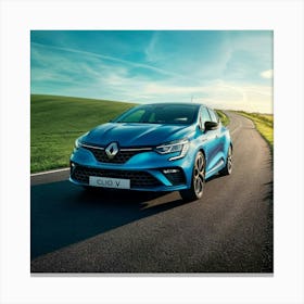 Blue Renault Clio Driving On The Road Canvas Print