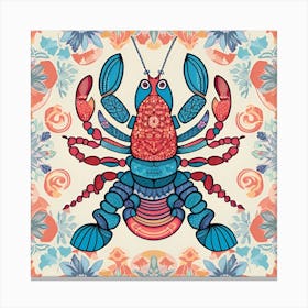 Lobster In A Floral Pattern Canvas Print