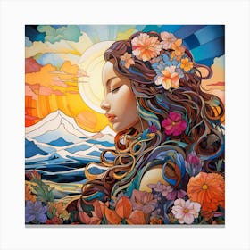 Sunset With A Girl Canvas Print