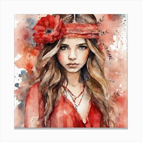 Boho red rose art Canvas Print