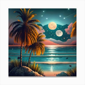 Bright Full Moon With The Sea In The Middle Of T Canvas Print