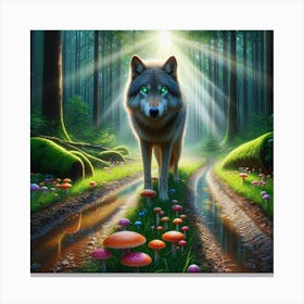 Wolfy looking for bioluminescent mushrooms 2 Canvas Print