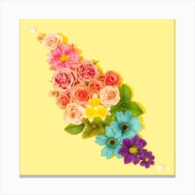 Colorful Flowers On Yellow Background Canvas Print