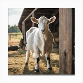 White Goat Standing In A Barn Canvas Print