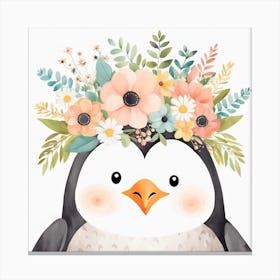 Floral Baby Penguin Nursery Illustration (15) Canvas Print