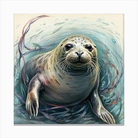 Seal In The Water 1 Canvas Print