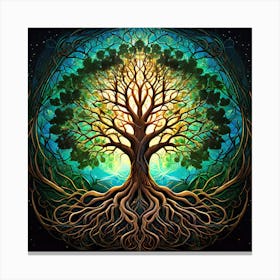 Tree Of Life, A Serene Forest Landscape With Wildlife Living In Harmony 2 Canvas Print