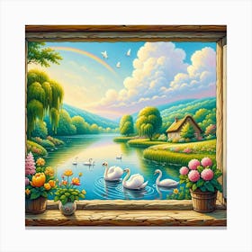 Swans By The Window Canvas Print