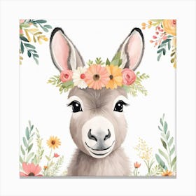 Floral Baby Donkey Nursery Illustration (6) Canvas Print