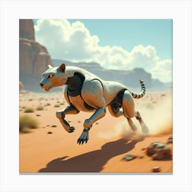 A Robotic Cheetah Sprinting Across A Futuristic Landscape At High Speed 1 Canvas Print