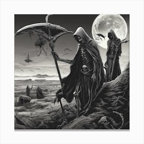 "Guardians of the Afterlife: An Eerie Night Under the Full Moon" Canvas Print