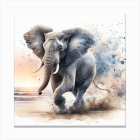 Elephant In Motion, Elephant Watercolour Art Print 3 Canvas Print