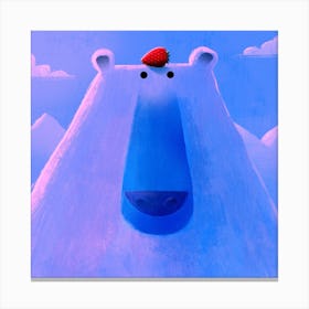 Polar Bear With Pesky Strawberry Square Canvas Print