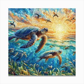 Turtle in Sunset Mosaic Canvas Print Canvas Print