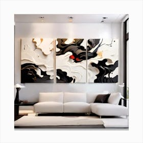 4K Black , White and Red combination Art high quality Canvas Print