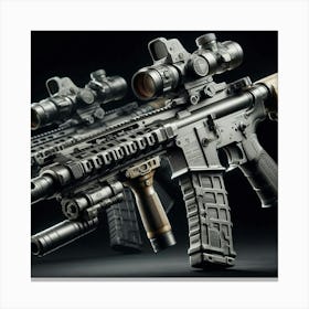 Two Rifles On A Black Background Canvas Print