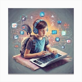 Young Boy Using A Laptop 4 Canvas Print
