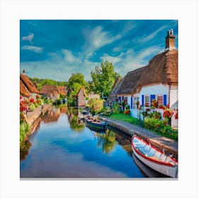 Thatched Cottages On A Canal Canvas Print