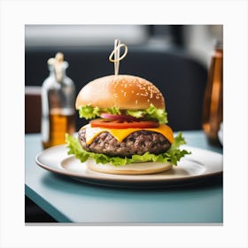 Hamburger On A Plate 49 Canvas Print