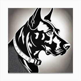 Doberman, Black and white illustration, Dog drawing, Dog art, Animal illustration, Pet portrait, Realistic dog art, dog with collar  Canvas Print