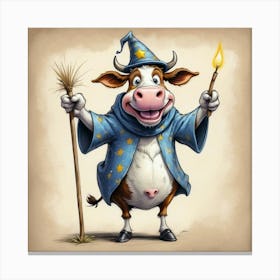 Cartoon Cow Wizard Canvas Print