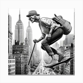 Skateboarder In New York City Canvas Print