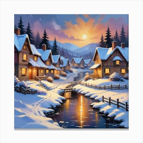 Winter Village Paintings Art Print 1 Canvas Print