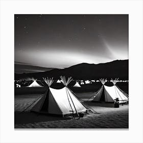 Black And White Camping Tents Canvas Print