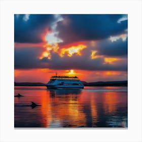 Sunset With Dolphins Canvas Print