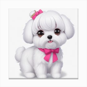 Cute White Dog With Pink Bow Canvas Print
