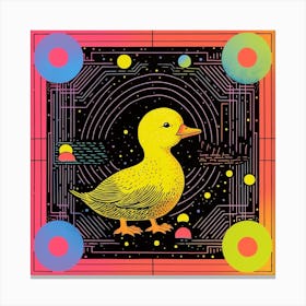 Duckling Geometric Pattern Linocut Style 4 Canvas Print