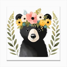 Floral Baby Black Bear Nursery Illustration (35) Canvas Print