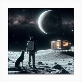 Man On The Moon With His Dog Canvas Print