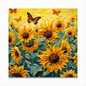 Sunflowers And Butterflies 5 Canvas Print