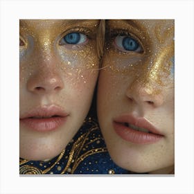 Two Girls In Gold Makeup Canvas Print