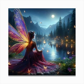 Fairy by the lake with lighting bugs Canvas Print