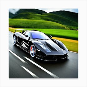 Black Sports Car On The Road Canvas Print
